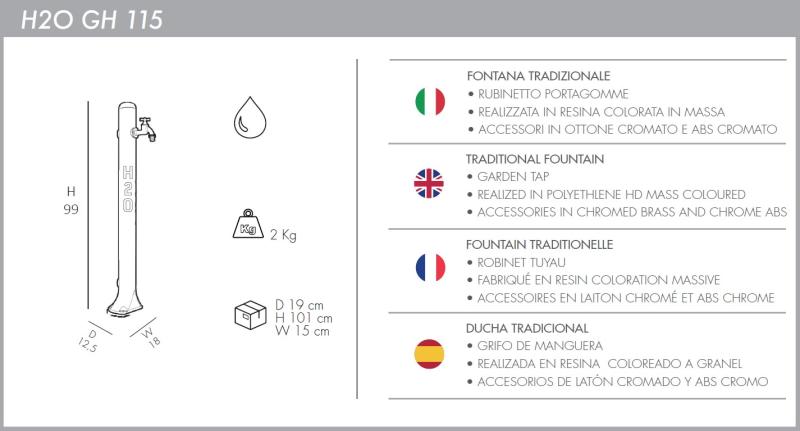 Fontana H20 GH115 da giardino con rubinetto portagomma e secchiello Tulip - immagine 12