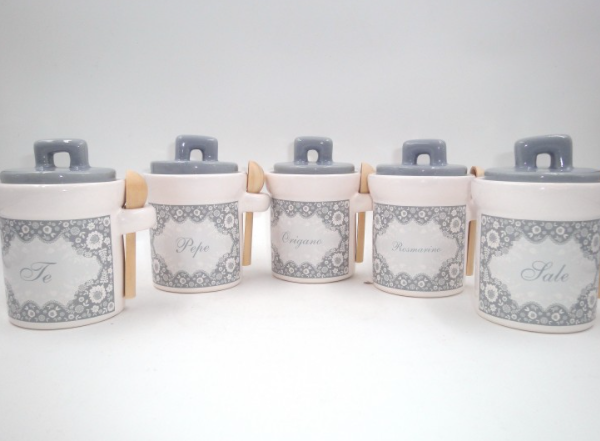 Porta Spezie in porcellana decoro grigio