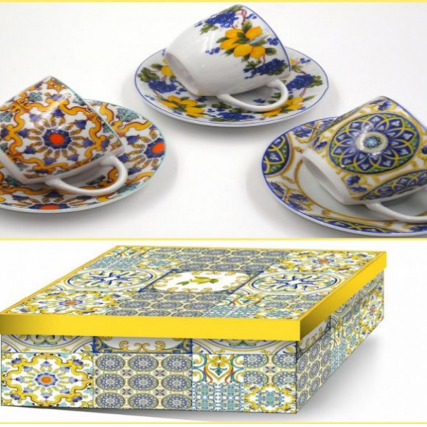 Set 6 tazzine caffè decorate con piattino