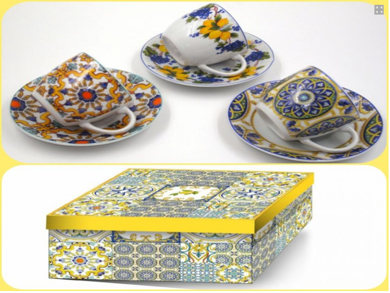 Set 6 tazzine caffè decorate con piattino