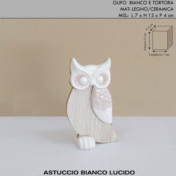 Gufo in legno e ceramica h.13 cm - idea bomboniera