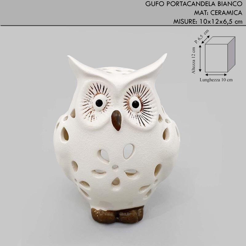 Gufo portacandela in ceramica bianco h.12 cm - idea bomboniera