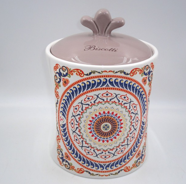 Biscottiera in porcellana decoro Greca