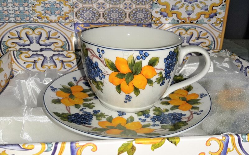 Set 2 tazze da tè in porcellana decoro limoni - immagine 3