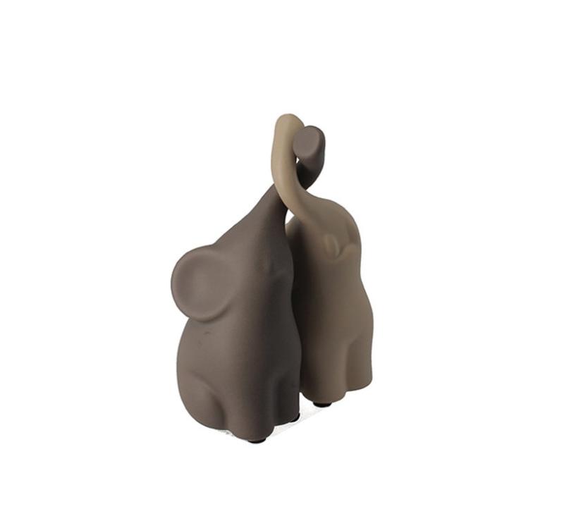Coppia elefantini intrecciati mignon in ceramica - h.7,5 cm