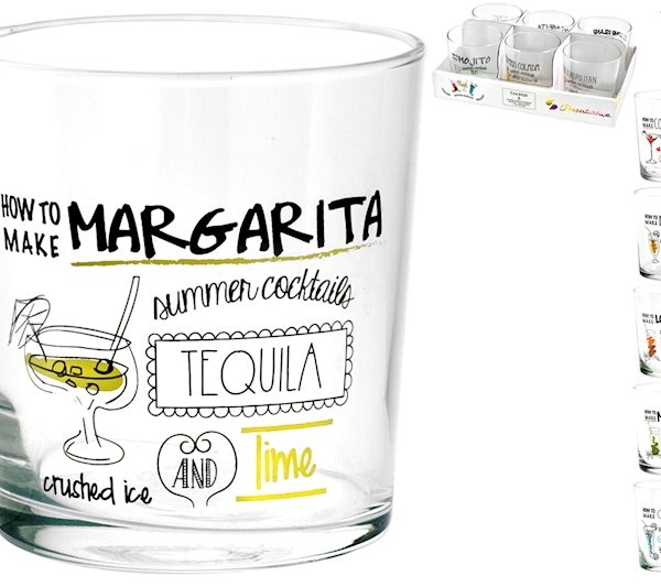 Set 6 Bicchieri Vetro Cocktail Assortiti cl.36