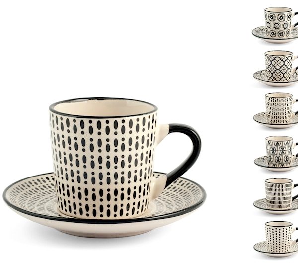 Set 6 tazzine caffè Vhera in stoneware con piattino