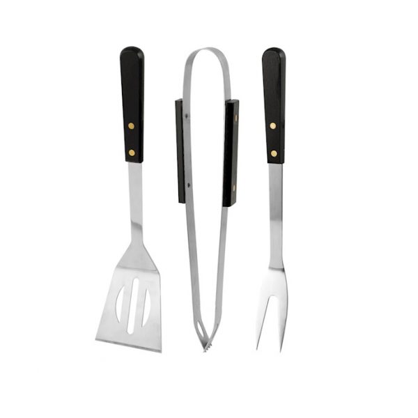 Set 3 attrezzi Barbecue in acciaio inox con manico in legno e valigetta Set 3 attrezzi Barbecue