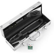 Set 3 attrezzi Barbecue in acciaio inox con manico in legno e valigetta - immagine 3