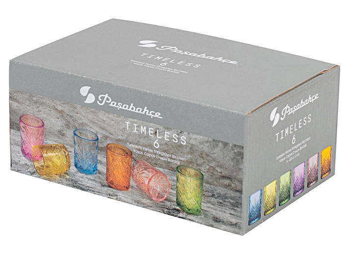 Pasabache Set Di 6 Bicchieri In Vetro Goffrato, Capacità 20 Cl, Trasparenti, Eleganti