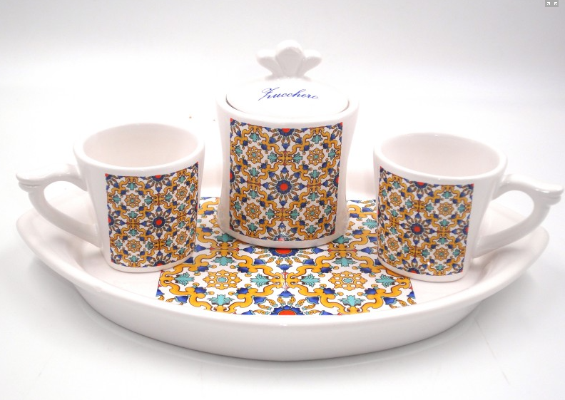 Set 2 tazze da tè in porcellana con vassoio in legno - Ecotek Srl