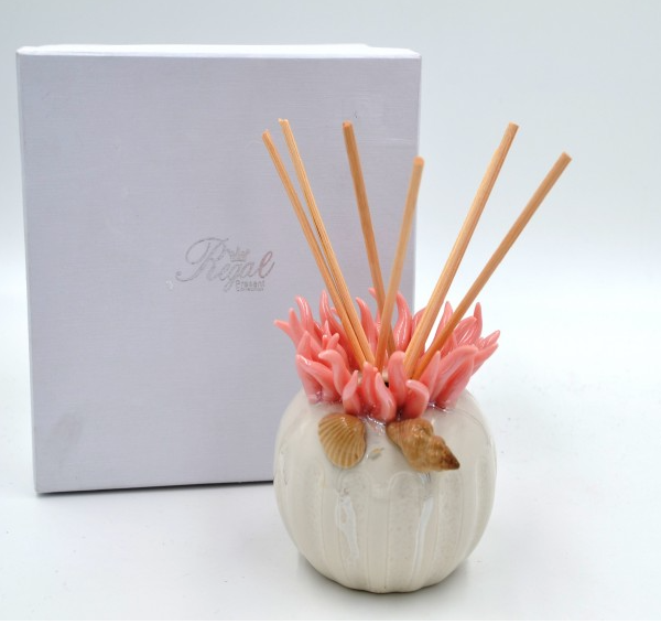 Porta essenze in porcellana tondo decoro corallo rosa