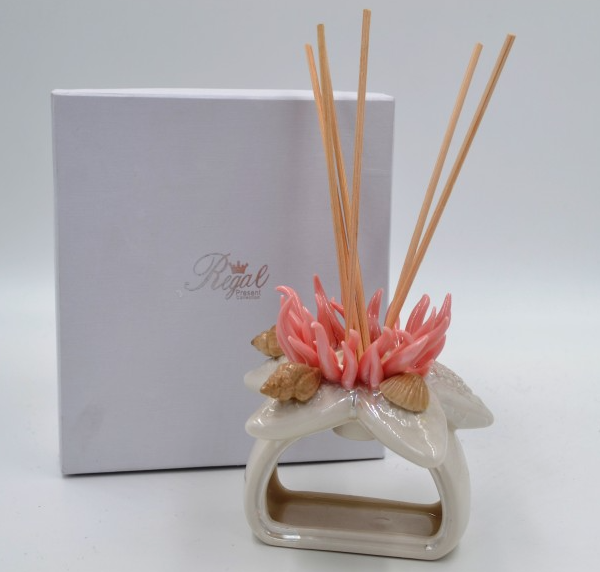 Porta essenze in porcellana decoro corallo rosa