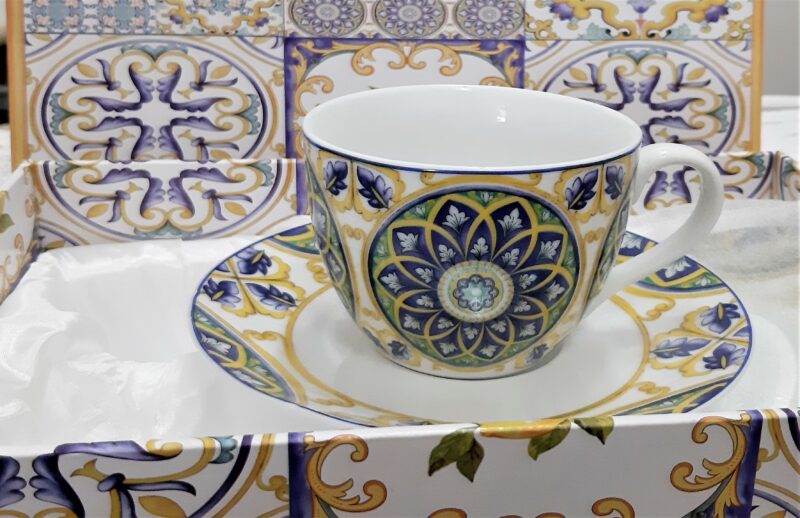 Set 2 tazze da tè in porcellana decoro blu