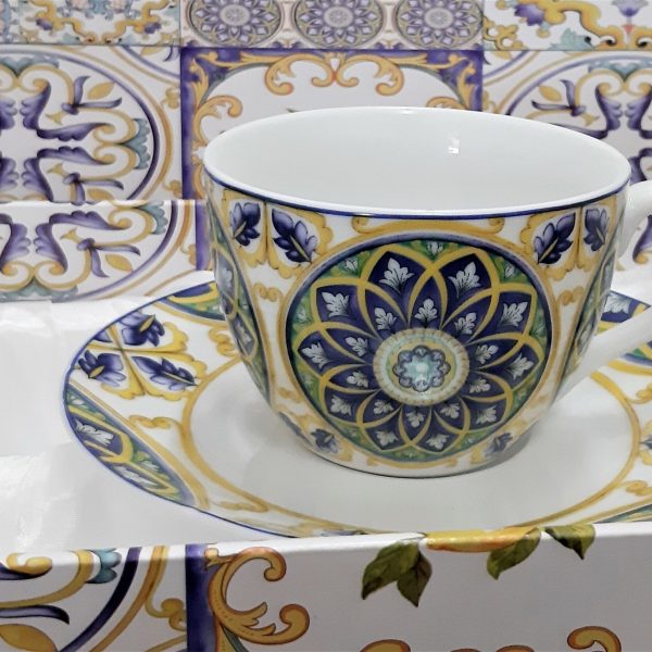 Set 2 tazze da tè in porcellana decoro blu