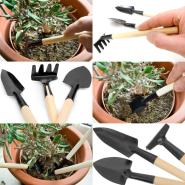Set di 3 attrezzi da giardinaggio con mini paletta, rastrello, vanga per vasi, fioriere, balconi - immagine 3