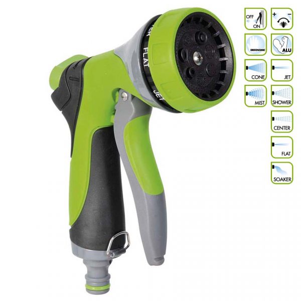 Pistola a doccia 7 getti impugnatura ergonomica - corpo in alluminio