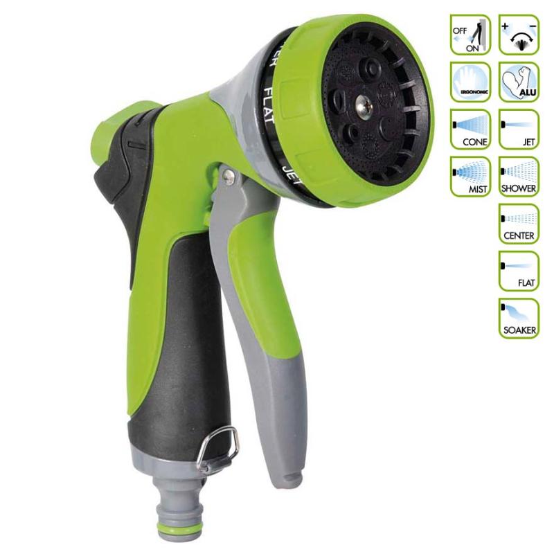 Pistola a doccia 7 getti impugnatura ergonomica - corpo in alluminio