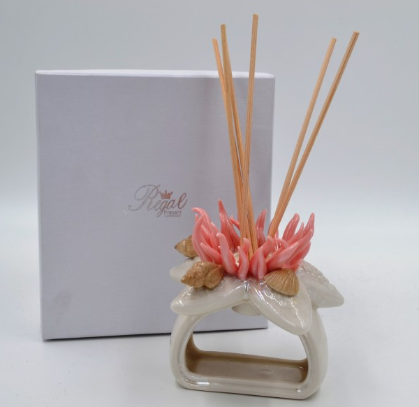 Profumatore per essenze con stecchette, stella marina e corallo rosa, 8x9 cm