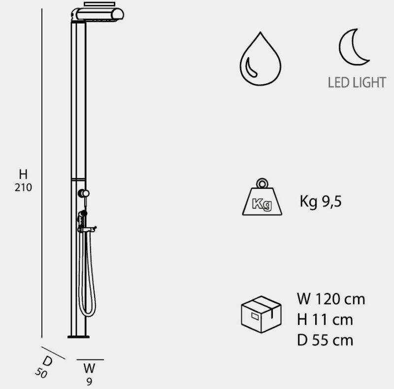 Doccia Tradizionale QUICK Q845 In Alluminio Con Miscelatore, Soffione a LED e Doccino - immagine 4