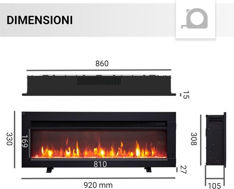 Caminetto elettrico Leif 36" a pavimento o a muro 1800 W - immagine 5