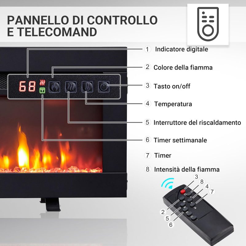 Caminetto elettrico Leif 36" a pavimento o a muro 1800 W - immagine 8