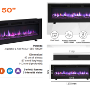 Caminetto elettrico Leif 50" - a pavimento o a muro 1800 W - immagine 2