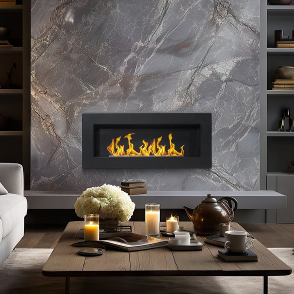 Camino a bioetanolo da parete SIENA 90 NERO - immagine 2