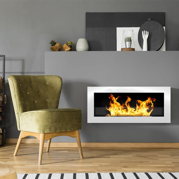 Camino a bioetanolo da parete o incasso Livorno L 90 BIANCO Con vetro - immagine 2