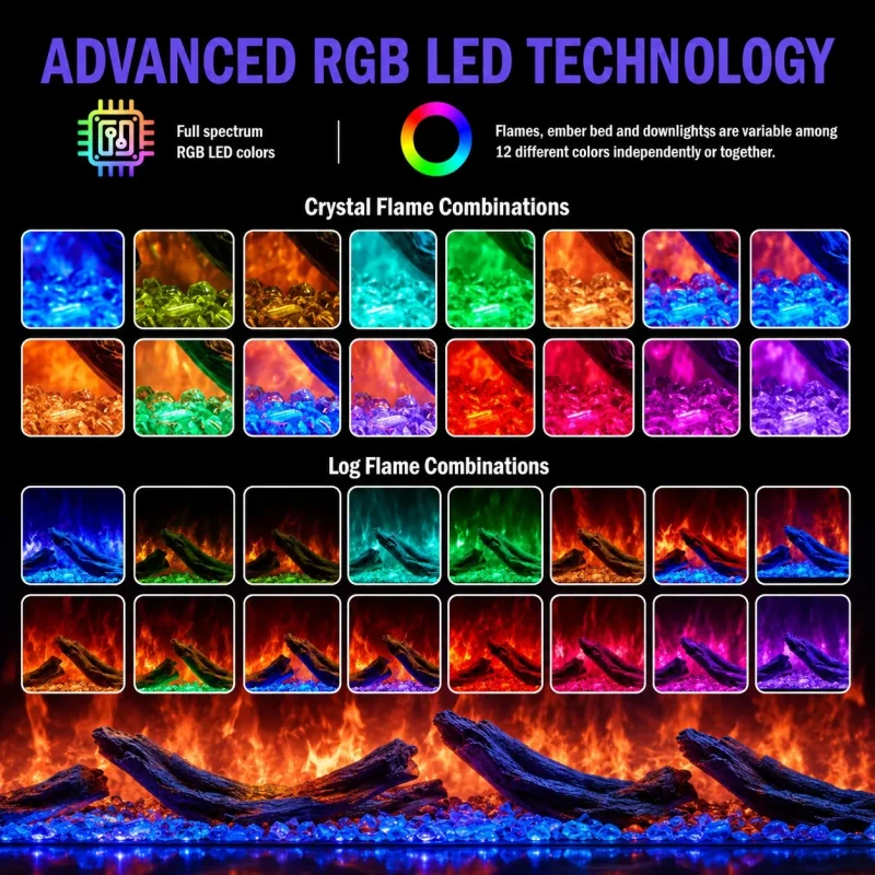 Caminetto Elettrico da incasso LED RGB Detroit 130 - immagine 8