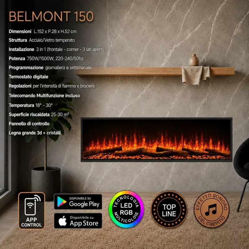 Camino elettrico da incasso 3 lati LED RGB Belmont 150 - immagine 4